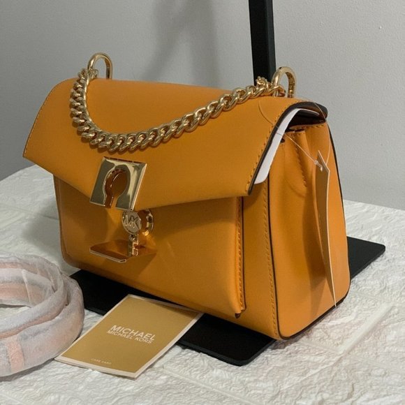 BNWT MICHAEL KORS LITA MEDIUM LEATHER CROSSBODY BAG | TOP HANDLE PURSE | GOLD HA - Picture 4 of 8